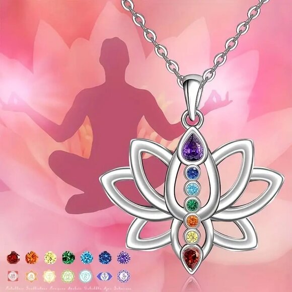 Elegant 7 Chakra Lotus Pendant Necklace - Picture 4 of 6